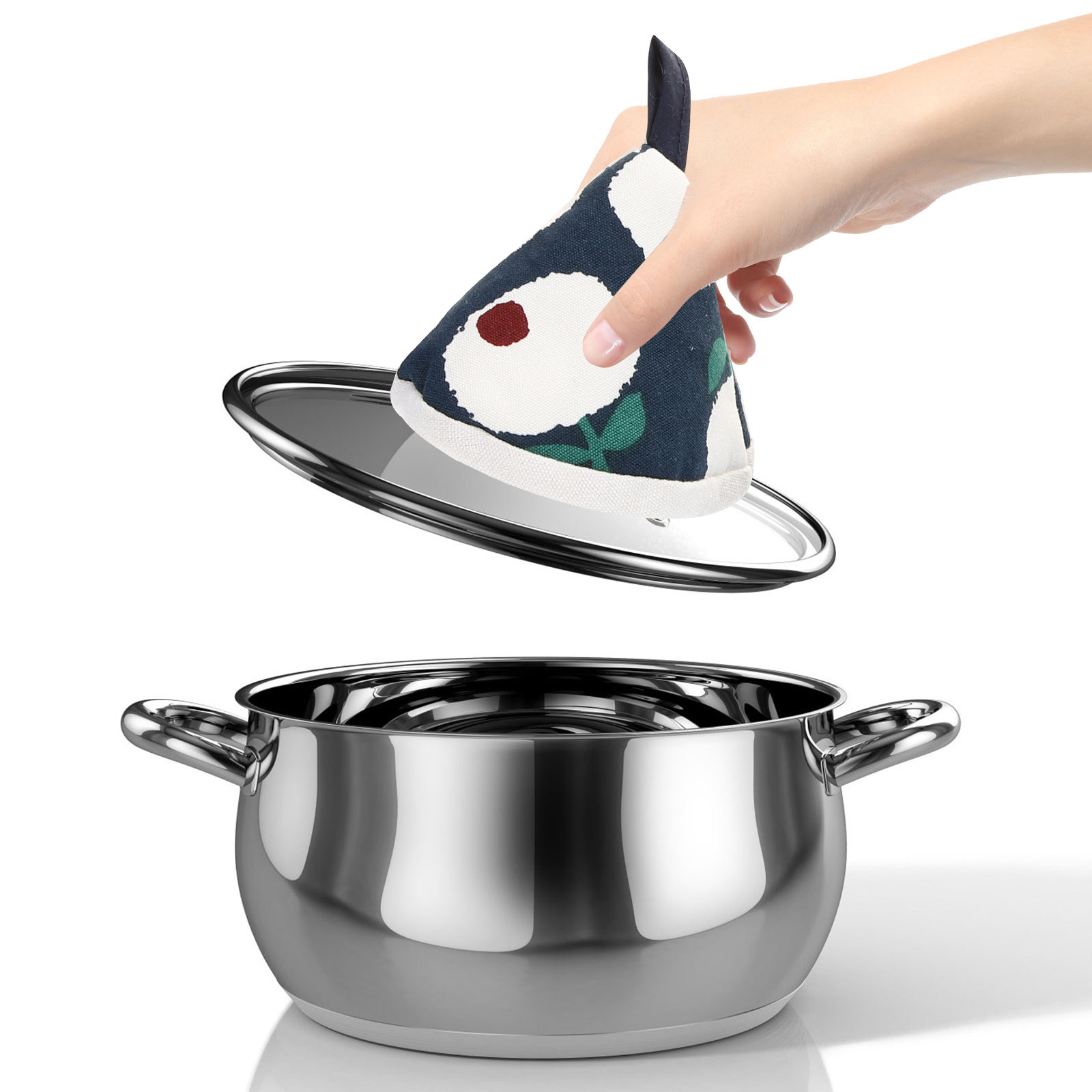 Kitchen Gadgets Ideas - ชุด 4 ชิ้น ที่จับฝาหม้อทรงสามเหลี่ยม พร้อมปลอกหุ้มกันความร้อน ทำจากผ้าฝ้าย