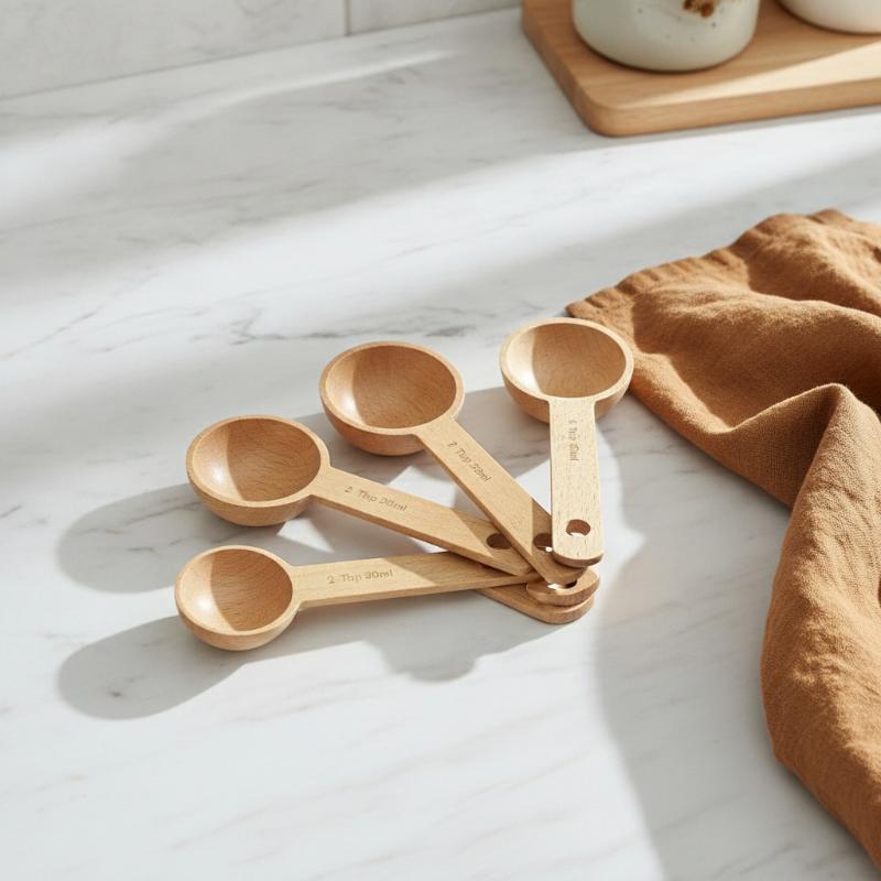 Kitchen Gadgets Gift - ช้อนตวงไม้ 7.5-45 มล. แบบพกพา ทำจากไม้บีชและวอลนัท เป็นมิตรกับสิ่งแวดล้อม