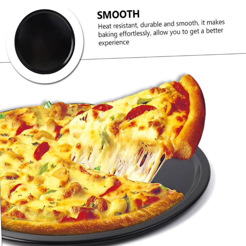 Pizza Stone Baking - ถาดอบพิซซ่าขนาด 10/11/12/14 นิ้ว ทำจากเหล็กกล้าคาร์บอนเคลือบกันติด สำหรับอบพิซซ่าโฮมเมดในเตาอบ อุปกรณ์ครัว