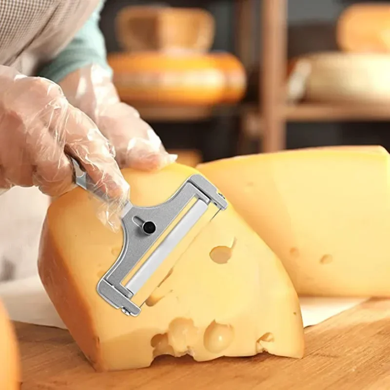 Kitchen Gadgets Wirecutter - อลูมิเนียมอัลลอยด์เครื่องตัดชีสปรับความหนาเครื่องตัดเนยชีสพร้อมลวดสําหรับอุปกรณ์ครัวชีสนุ่มและกึ่งแข็ง