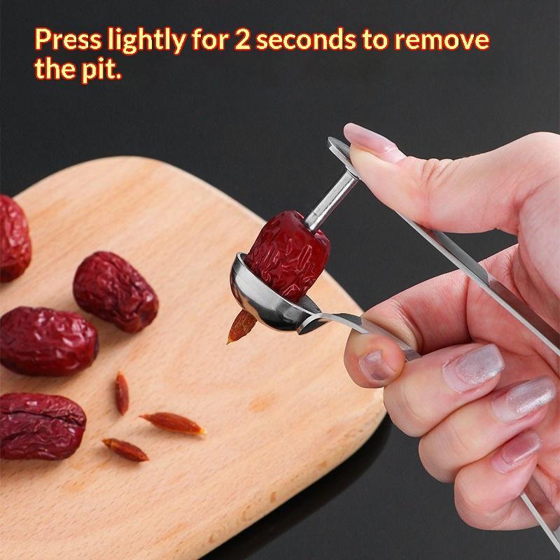 Kitchen Gadgets Tools - เครื่องมือแยกเมล็ดอินทผลัมสแตนเลสสีแดง – อุปกรณ์ครัวสำหรับแยกเมล็ด