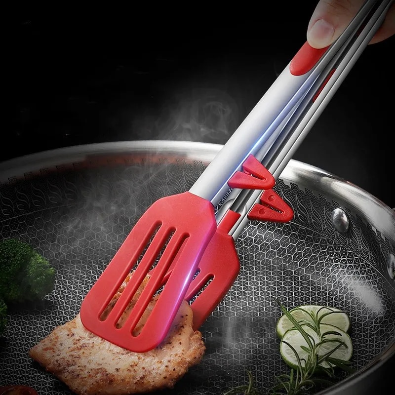 Kitchen Gadgets Gift - คลิปหนีบอาหารซิลิโคน9นิ้วสีแดงพร้อมขายึดสำหรับใช้ในครัวทนอุณหภูมิสูงป้องกันการลวกบาร์บีคิว