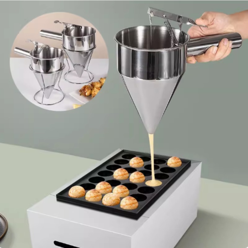 Kitchen Handy Gadgets - กรวยจ่ายของเหลวสแตนเลสขนาด 600/1200 มล., อุปกรณ์ทำโอ๊คโทปัสบอล, อุปกรณ์ครัวสำหรับทำอาหารพร้อมด้ามจับและขาตั้ง