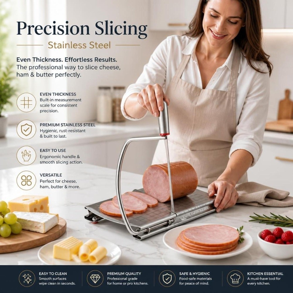 Kitchen Gadgets Wirecutter - ที่ตัดเนยและชีสสแตนเลส ปรับระดับได้พร้อมสเกล ที่ตัดชีสแบบลวด อุปกรณ์ครัวที่ใช้งานง่าย