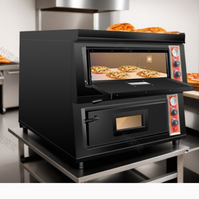 Pizza Stone Baking - เตาอบพิซซ่าสองชั้นแบบใช้ไฟฟ้า พร้อมสายพานลำเลียงหินสำหรับร้านอาหาร