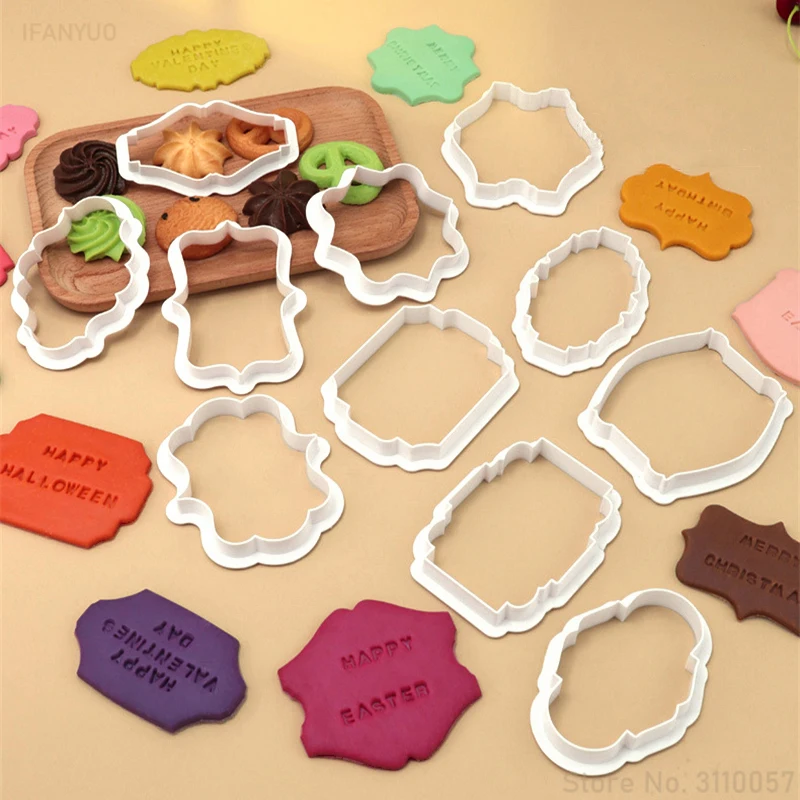 Kitchen Gadgets Name - ชุดตัวตัดคุกกี้แบบวินเทจ 4 ชิ้น พร้อมกรอบป้ายชื่อ พลาสติก สำหรับทำบิสกิต